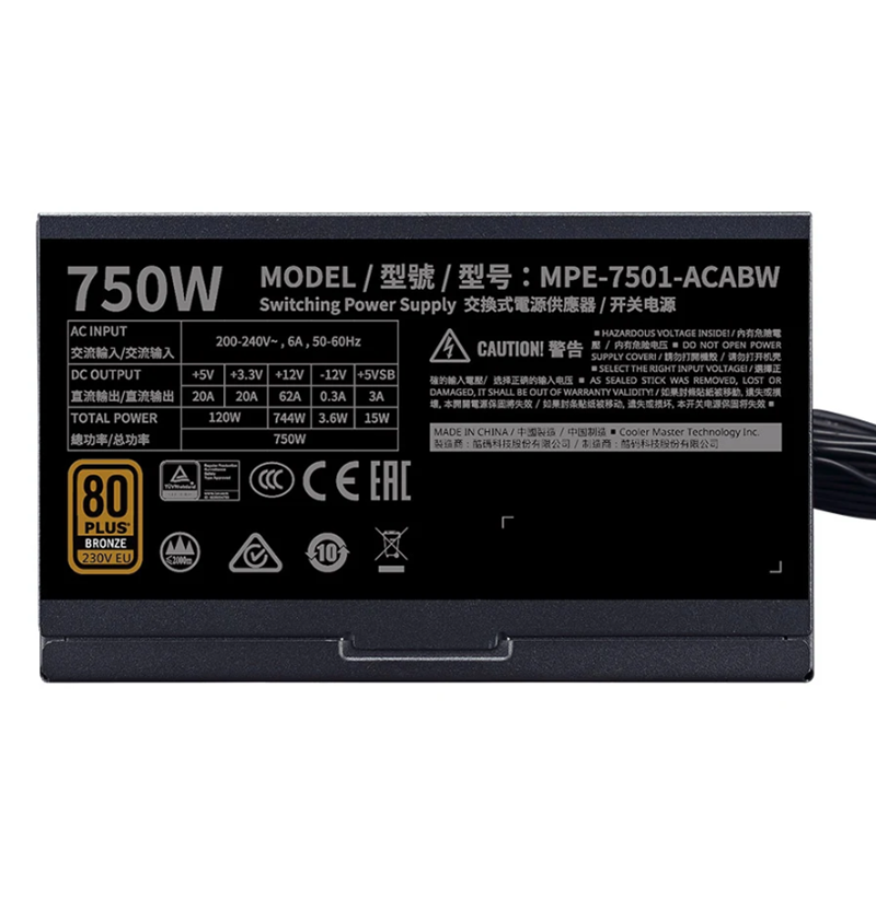 NGUỒN MÁY TÍNH COOLER MASTER MWE BRONZE V2 230V - 750W - 80 PLUS BRONZE