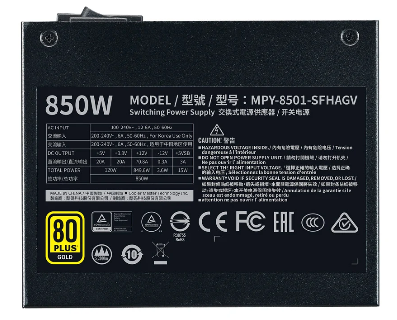 NGUỒN MÁY TÍNH COOLER MASTER V850 SFX GOLD 850W 80 PLUS GOLD FULL MODULAR